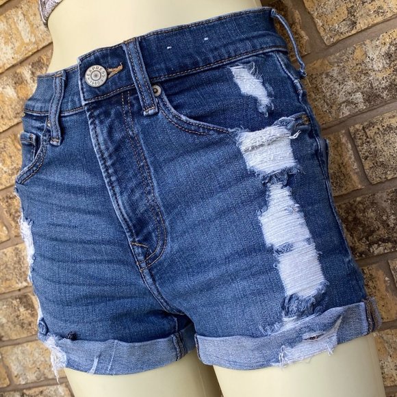 Express performance stretch shortie high rise/waist shorts sz 00 roll cuff - Picture 7 of 9